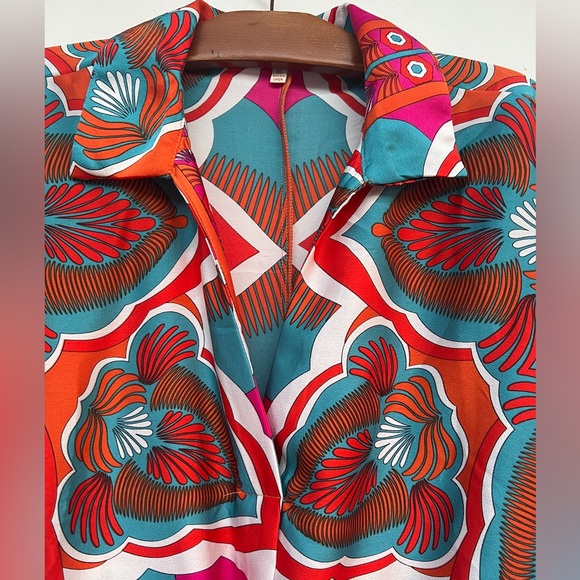 NWT Peach V-Neck Tie Top Retro floral art deco print - Picture 5 of 11